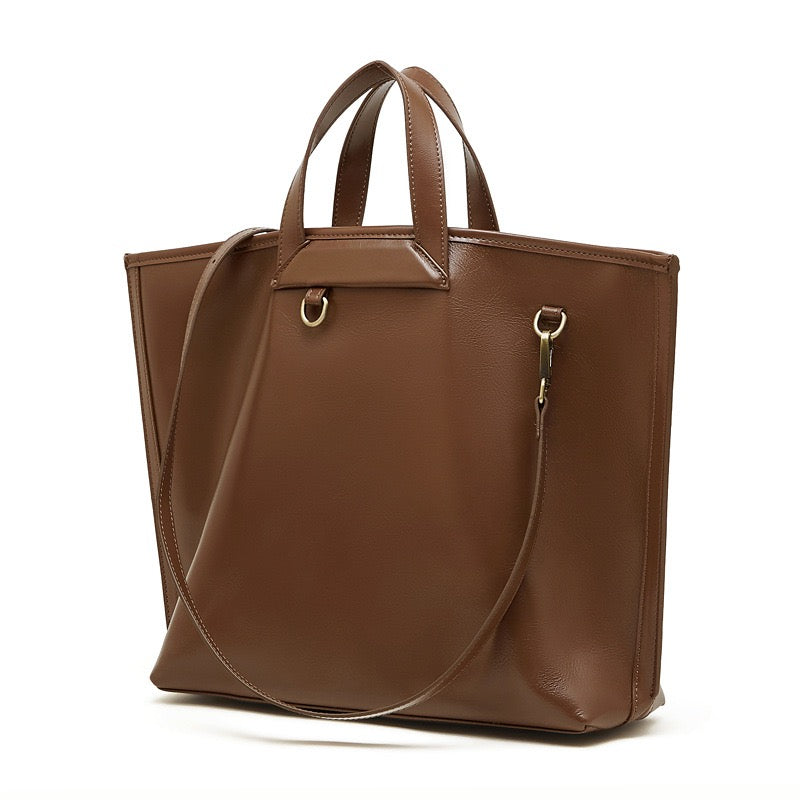 Women's Timeless Hazelnut Leather Tote with Metal Accents