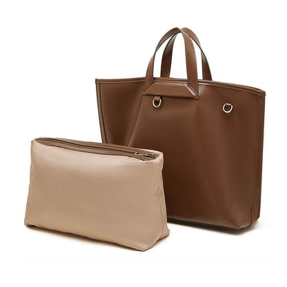 Women's Timeless Hazelnut Leather Tote with Metal Accents