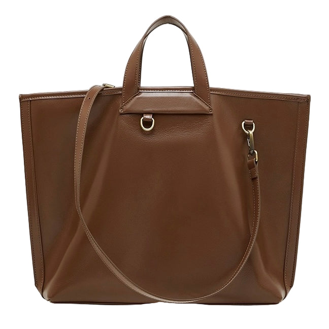 Women's Timeless Hazelnut Leather Tote with Metal Accents