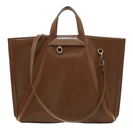Women's Timeless Hazelnut Leather Tote with Metal Accents