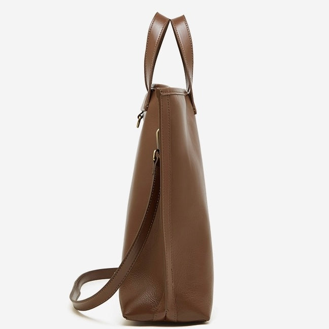 Women's Timeless Hazelnut Leather Tote with Metal Accents