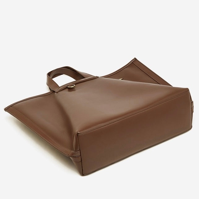 Women's Timeless Hazelnut Leather Tote with Metal Accents