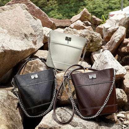 Women's Luxury Waxed Top Grain Leather Bucket Bag