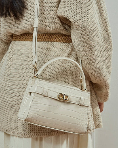 Croc-Embossed Leather Top-Handle Bag with Signature Gilded Hardware