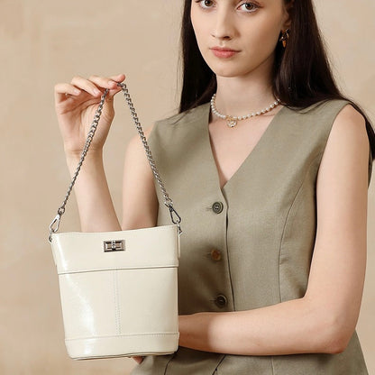 Women's Luxury Waxed Top Grain Leather Bucket Bag