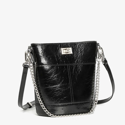 Women's Luxury Waxed Top Grain Leather Bucket Bag