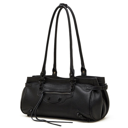 Women's Pebbled Leather Shoulder Bag with Slouchy Silhouette
