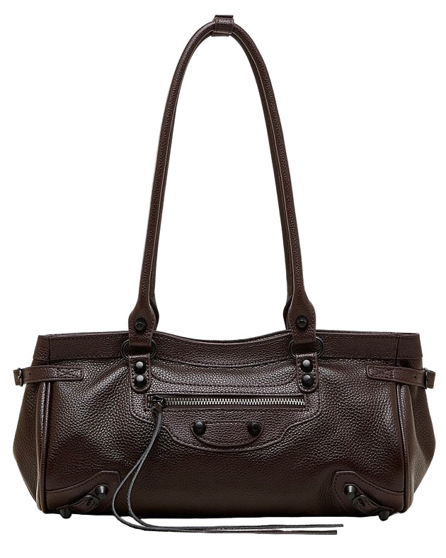Women's Pebbled Leather Shoulder Bag with Slouchy Silhouette