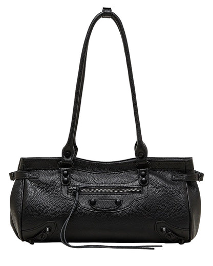 Women's Pebbled Leather Shoulder Bag with Slouchy Silhouette