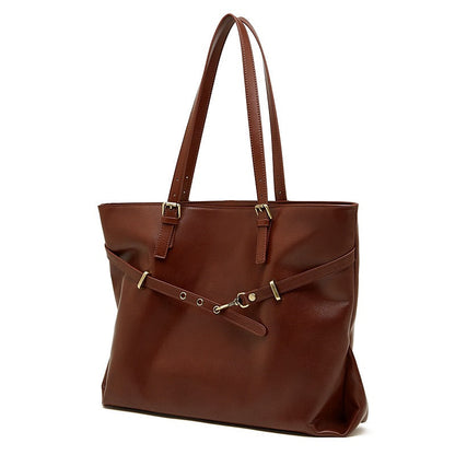 Genuine Leather Casual Tote – Large Capacity with Signature Lock Closure