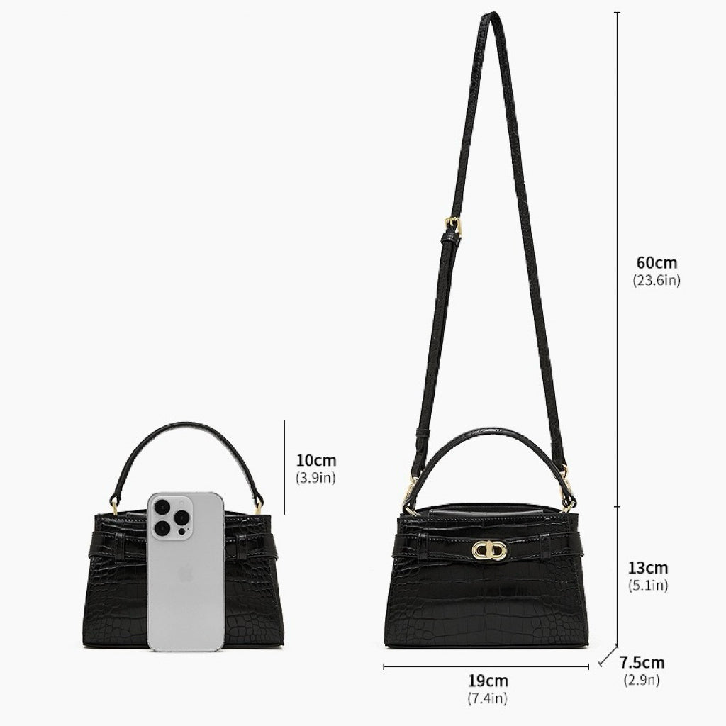 Croc-Embossed Leather Top-Handle Bag with Signature Gilded Hardware