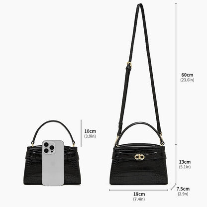 Croc-Embossed Leather Top-Handle Bag with Signature Gilded Hardware