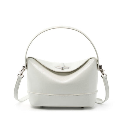 Women’s Genuine Leather Mini Bucket Shoulder Bag – Chic Turn-Lock Crossbody