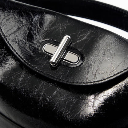 Women’s Genuine Leather Mini Bucket Shoulder Bag – Chic Turn-Lock Crossbody