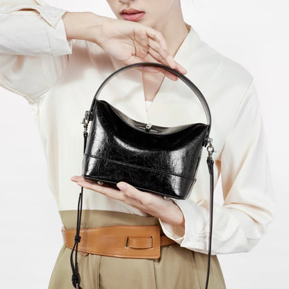 Women’s Genuine Leather Mini Bucket Shoulder Bag – Chic Turn-Lock Crossbody