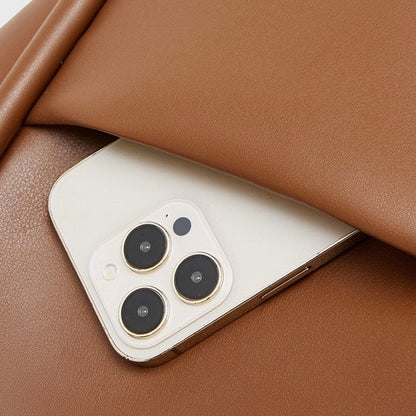 Women's Camel Knot-Detail Genuine Leather Bucket Bag