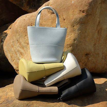 Women's Genuine Leather Minimalist Crossbody Bucket Bag