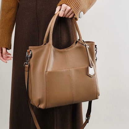 Women’s Genuine Leather Large Capacity Tote Shoulder Bag – Elegant Commuter Style