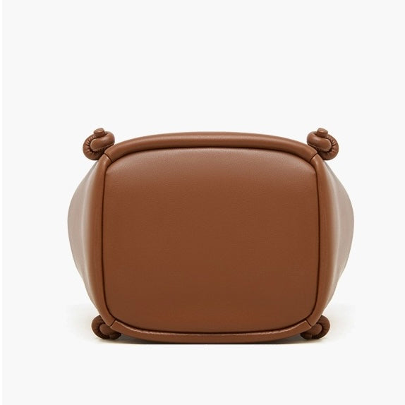 Women's Camel Knot-Detail Genuine Leather Bucket Bag
