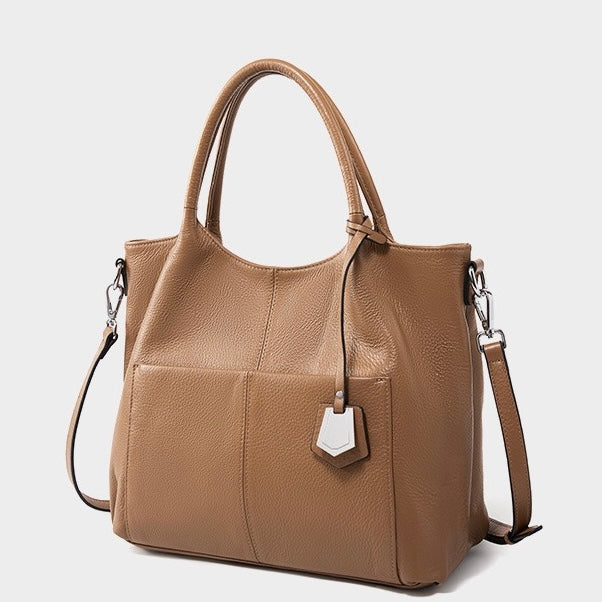 Women’s Genuine Leather Large Capacity Tote Shoulder Bag – Elegant Commuter Style