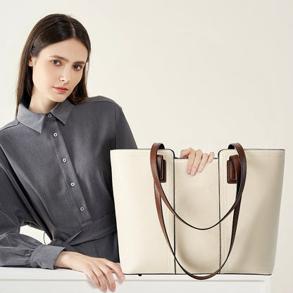 Women’s Genuine Leather Large Capacity Tote Shoulder Bag – Commuter Everyday Purse