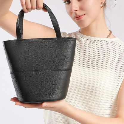 Women's Genuine Leather Minimalist Crossbody Bucket Bag
