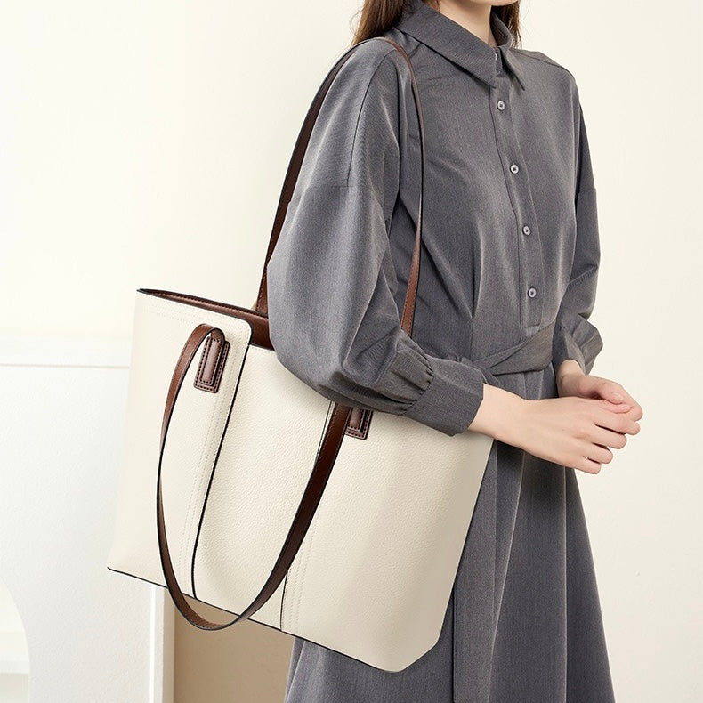 Women’s Genuine Leather Large Capacity Tote Shoulder Bag – Commuter Everyday Purse