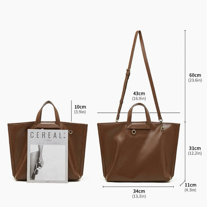 Women's Timeless Hazelnut Leather Tote with Metal Accents