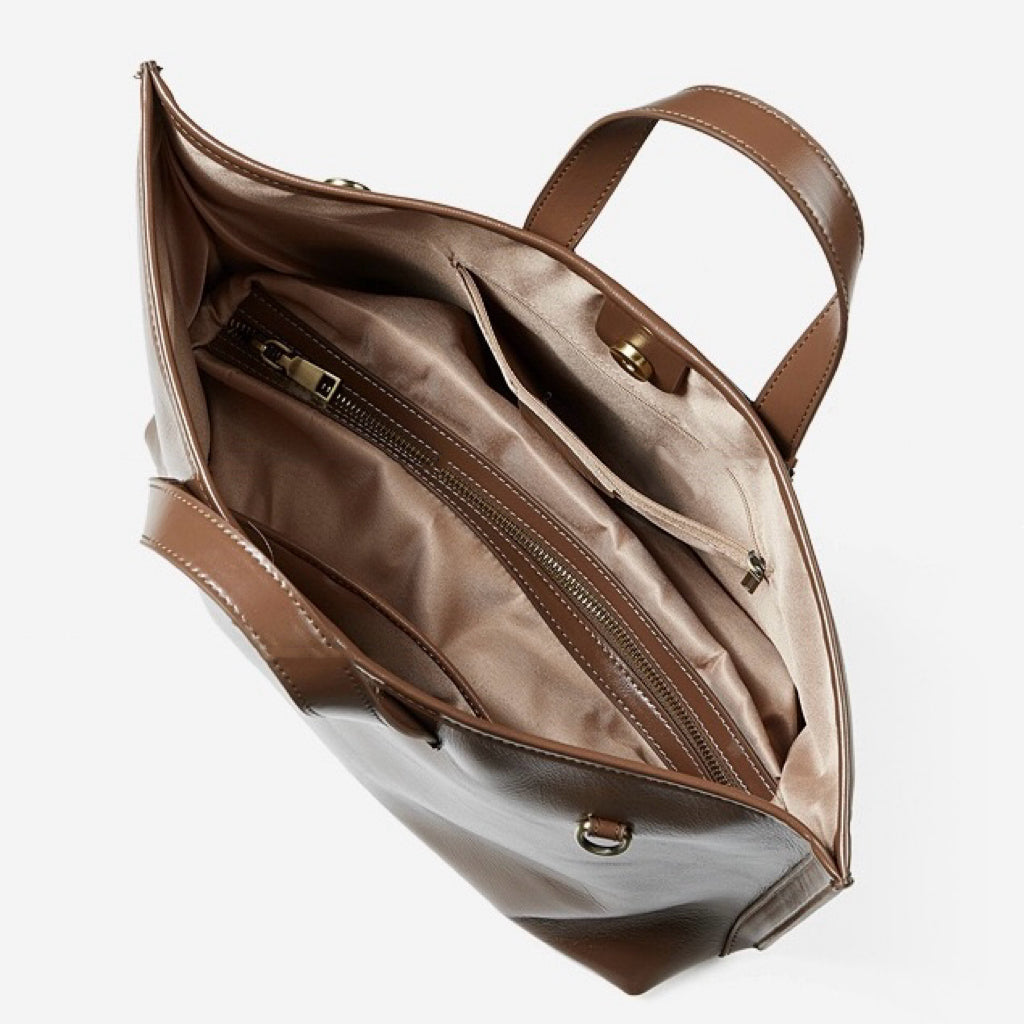 Women's Timeless Hazelnut Leather Tote with Metal Accents