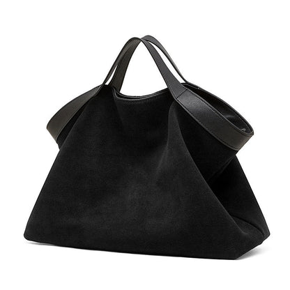 Chocolate Suede & Genuine Leather Structured Tote Bag