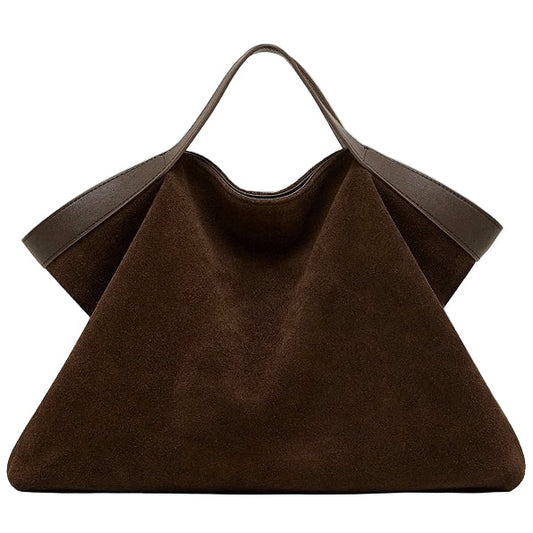 Chocolate Suede & Genuine Leather Structured Tote Bag