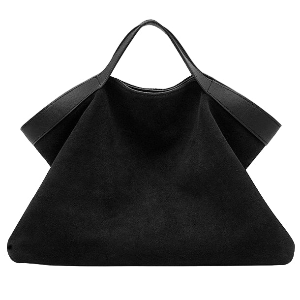 Chocolate Suede & Genuine Leather Structured Tote Bag