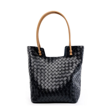 Women's Genuine Weaving Leather Minimalist Shoulder Tote Bag