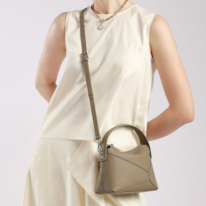 Women's Geometric Genuine Leather Pillow Crossbody Handheld Bag