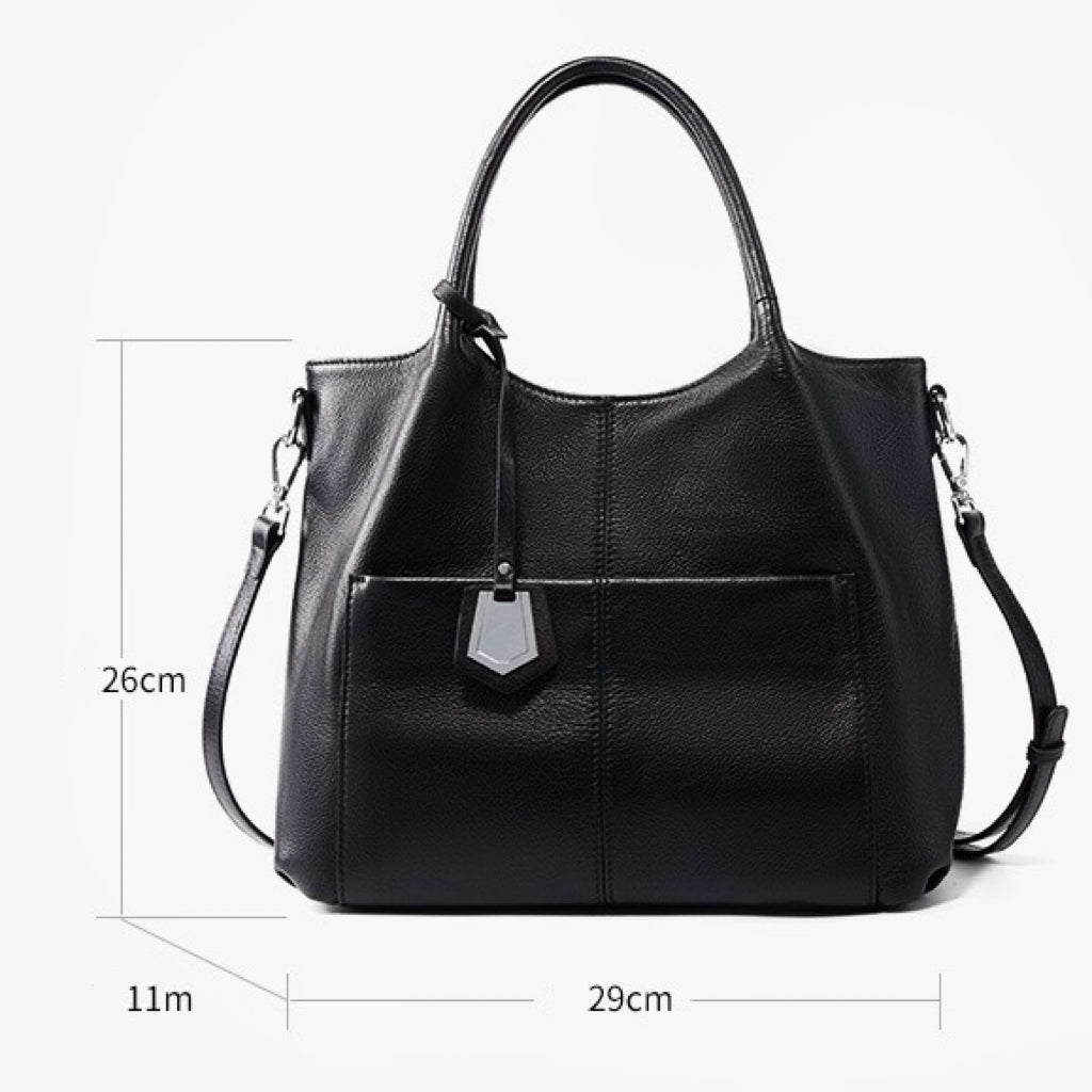 Women’s Genuine Leather Large Capacity Tote Shoulder Bag – Elegant Commuter Style