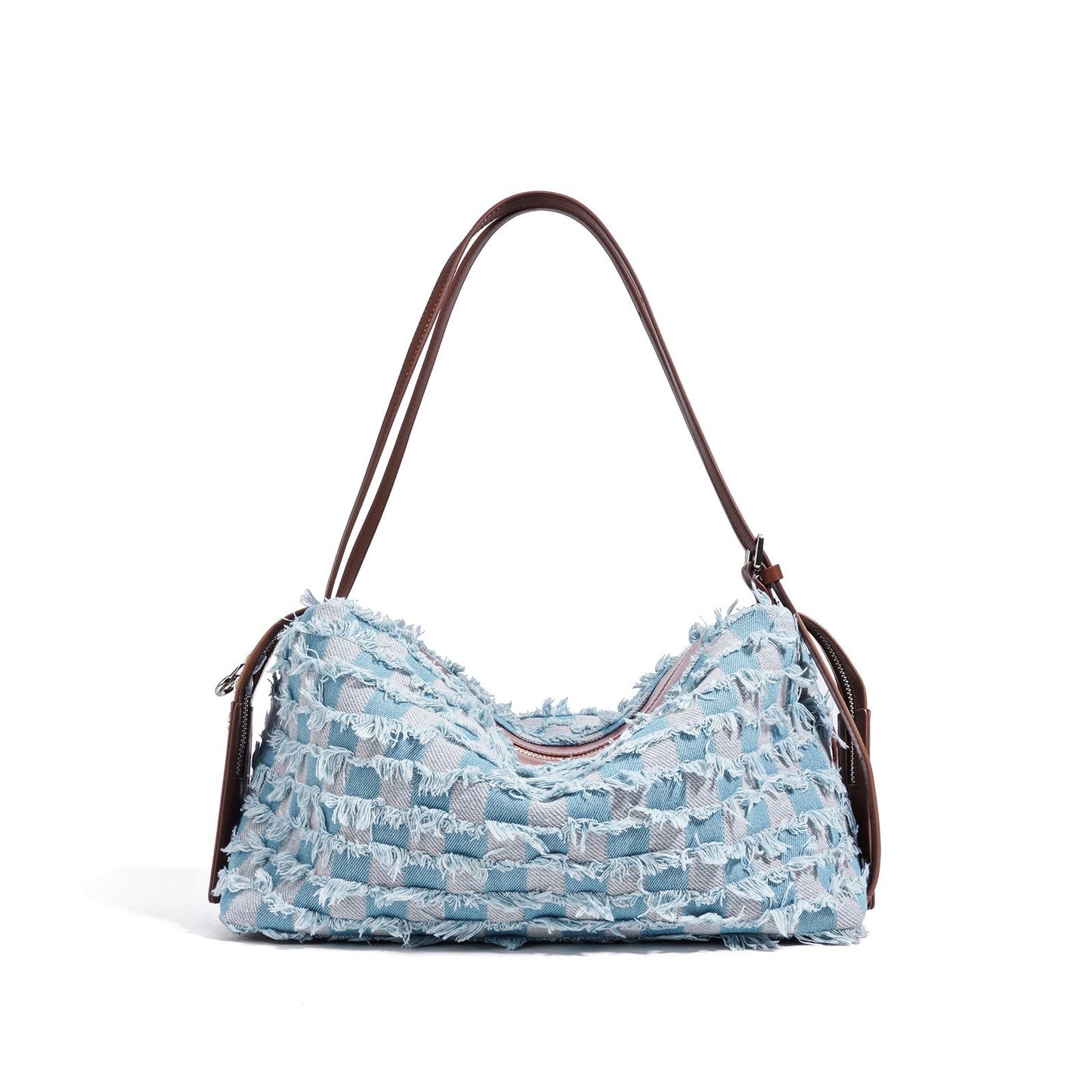 Women’s Genuine Leather Denim Patchwork Shoulder Bag – Vintage Artistic Style