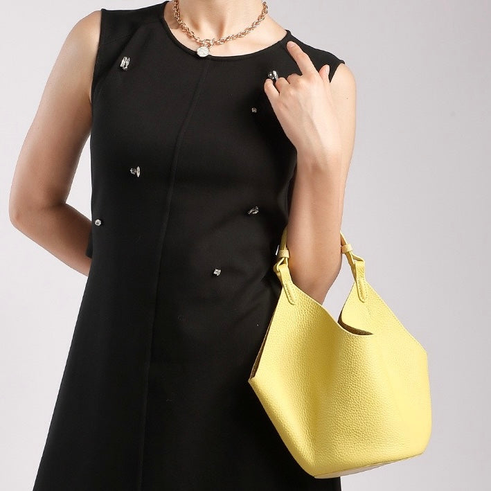 Women's Genuine Leather Large Capacity Basket Tote Bag