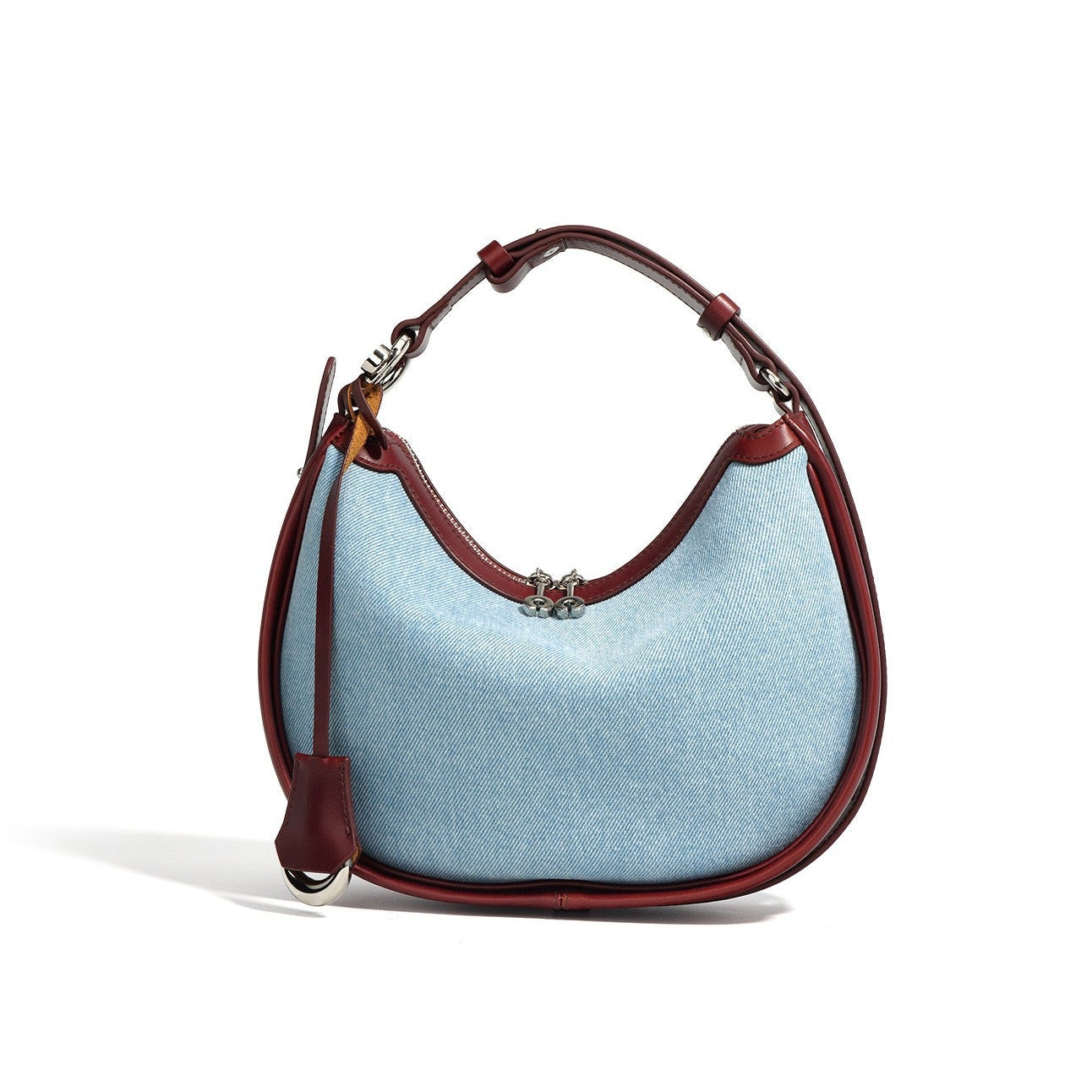 Women’s Genuine Leather & Denim Crescent Shoulder Bag – Spring/Summer Mini Edition