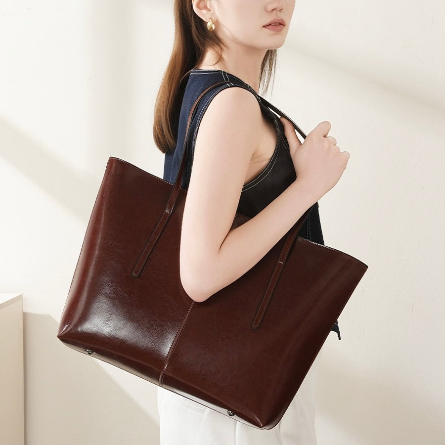 Women’s Genuine Leather Large Tote Shoulder Bag – Daily Commuter Essential