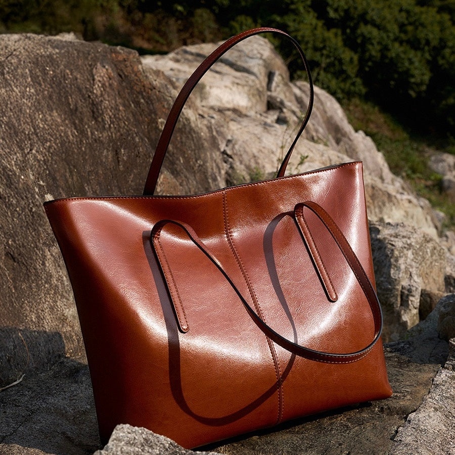 Women’s Genuine Leather Large Tote Shoulder Bag – Daily Commuter Essential