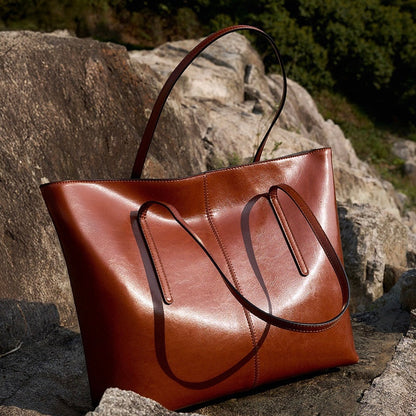 Women’s Genuine Leather Large Tote Shoulder Bag – Daily Commuter Essential