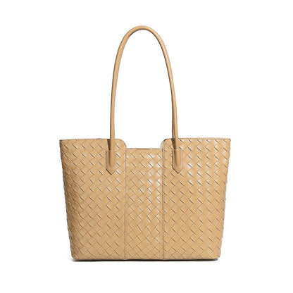 Women's Genuine Leather Large Capacity Woven Tote Bag