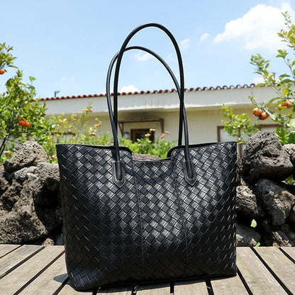 Women's Genuine Leather Large Capacity Woven Tote Bag