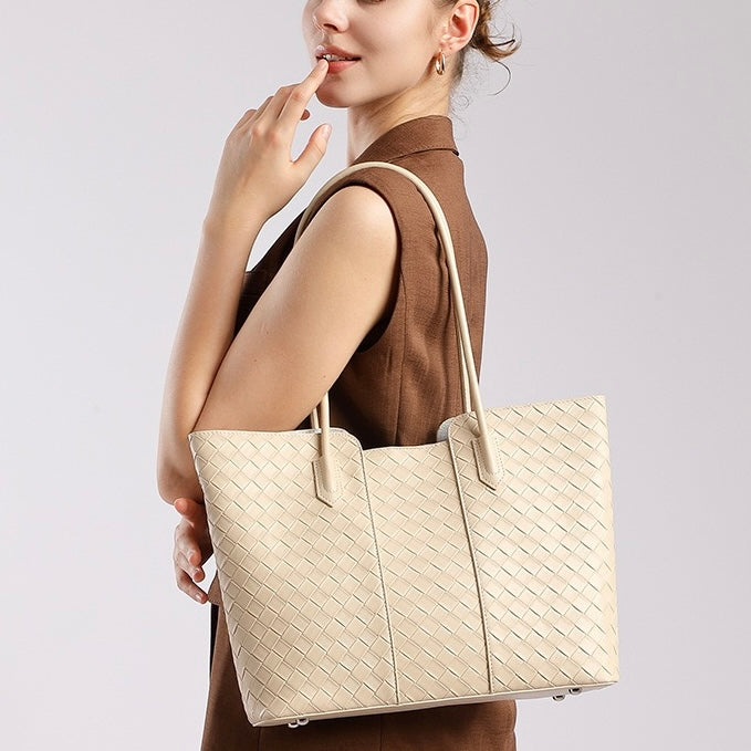 Women's Genuine Leather Large Capacity Woven Tote Bag