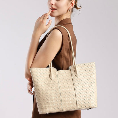 Women's Genuine Leather Large Capacity Woven Tote Bag