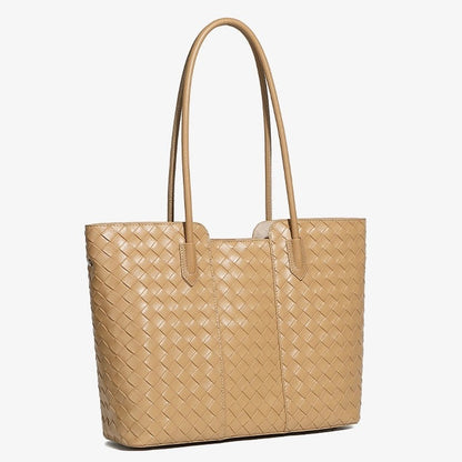 Women's Genuine Leather Large Capacity Woven Tote Bag