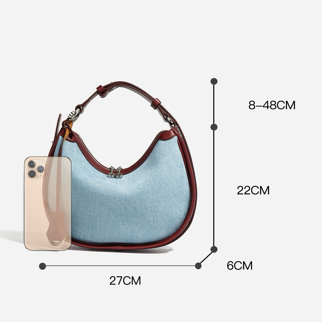 Women’s Genuine Leather & Denim Crescent Shoulder Bag – Spring/Summer Mini Edition
