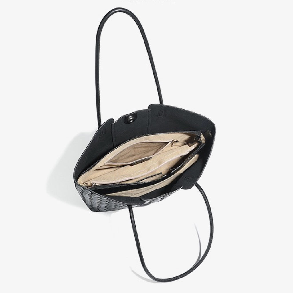 Women's Genuine Leather Large Capacity Woven Tote Bag