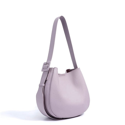 Women’s Genuine Leather Wide Strap Commuter Bucket Shoulder Bag