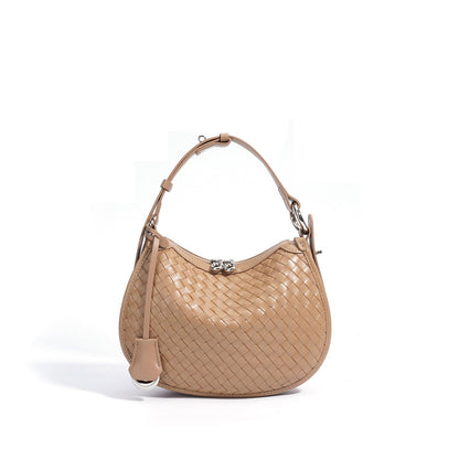 Woven Genuine Leather Crescent Shoulder Bag – Spring Summer 2025 Edition